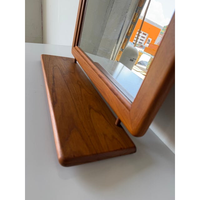 Mid-Century Danish Modern Teak Wall Mirror With Built-in Shelf by Fakse, Denmark For Sale - Image 11 of 13