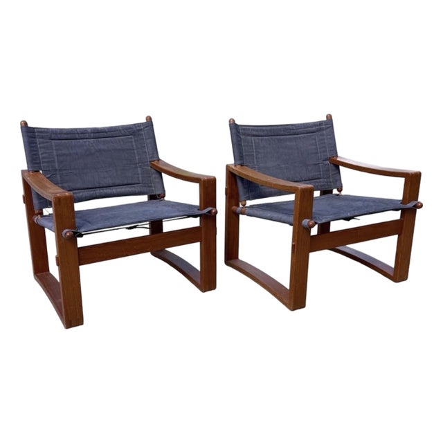 Borge Jensen for Bernstorffsminde Møbelfabrik Teak Safari Chairs - A Pair For Sale