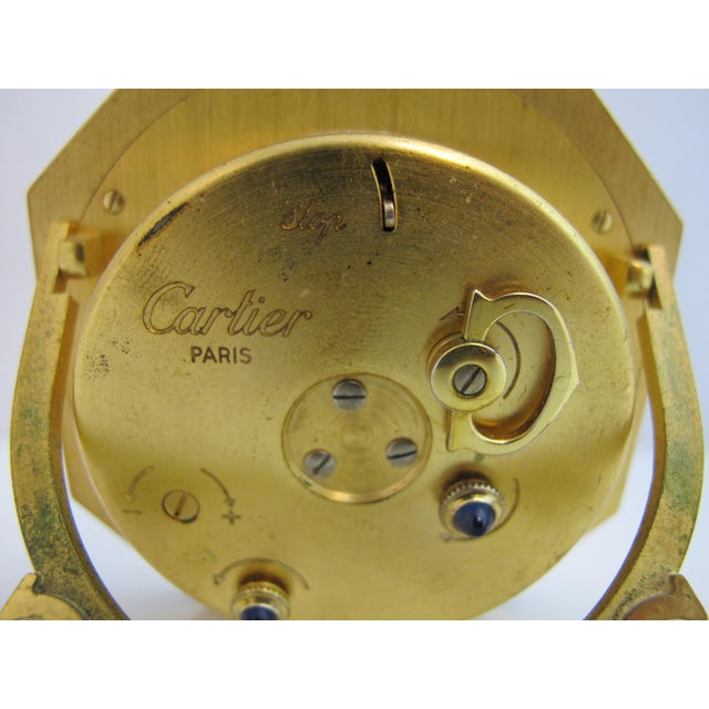Metal Cartier Paris Gold Plated Green Enamel Octagonal Travel Alarm Desk Clock For Sale - Image 7 of 14