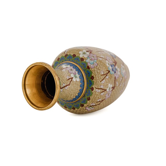 Vintage Chinese Cloisonné Brass Enamel Vase For Sale - Image 9 of 10