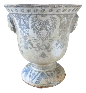 Antique White with Blue Enamel & Cast Iron Paris en Cie Vase