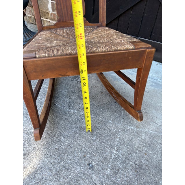 Early 1900s Handcrafted Arts & Crafts Mission-Style Rocking Chair With Woven Rush Seat For Sale - Image 10 of 12