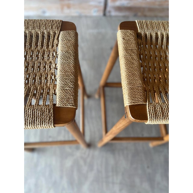 Jute Wrapped Backless Bar Stools - a Pair For Sale - Image 9 of 13
