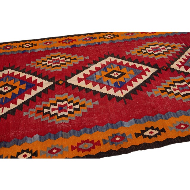 Tribal 1960s Vintage Turkish Kilim Red Handmade Tribal Wool Rug For Sale - Image 3 of 8