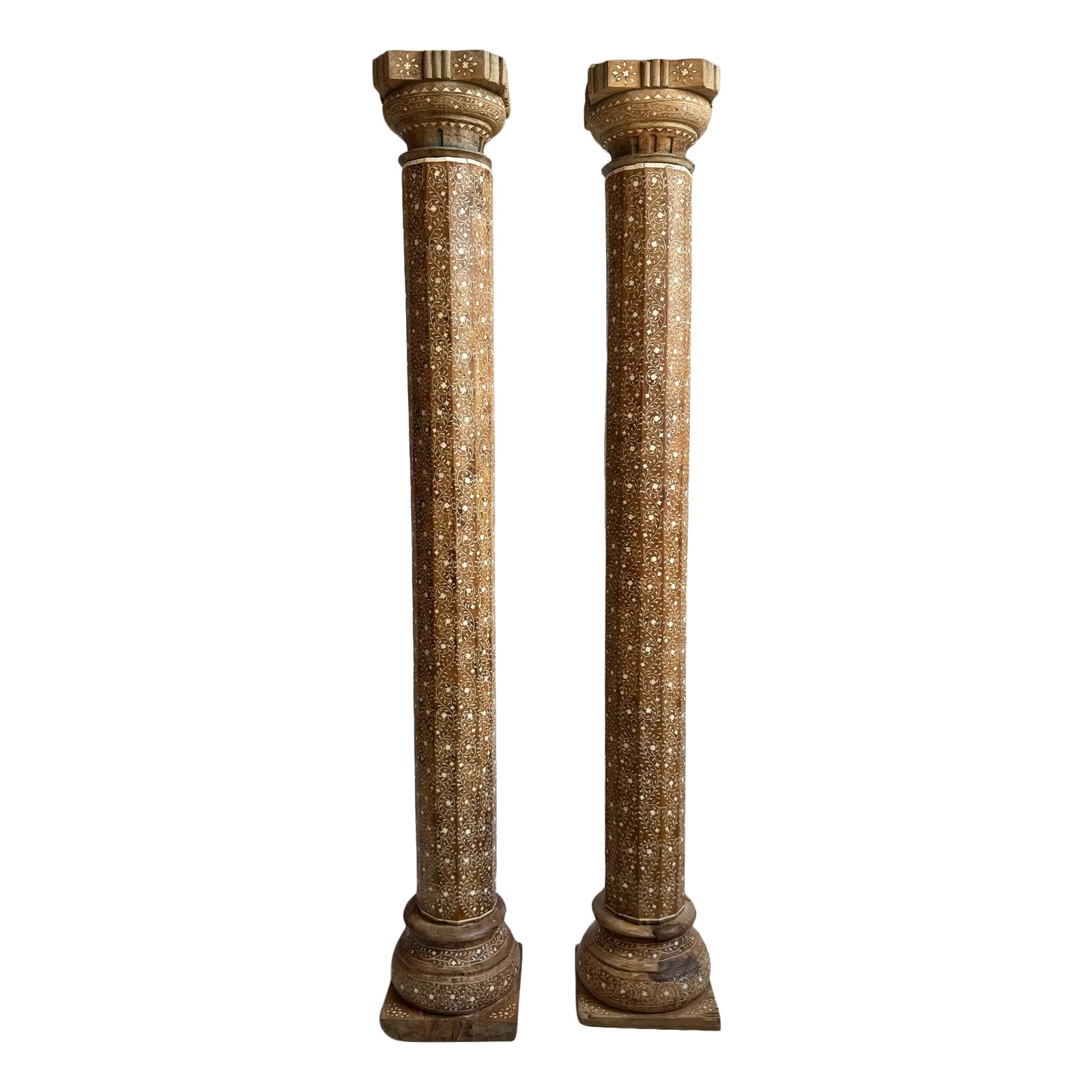 Pair of Antique Inlay Columns | Chairish