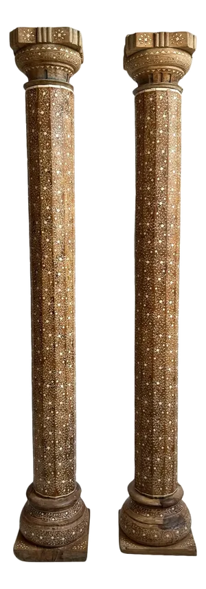 Pair of Antique Inlay Columns