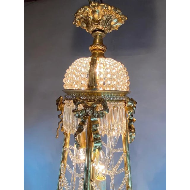 Metal 1860's French Empire Chandelier in Bronze With Crystal Accents For Sale - Image 7 of 12