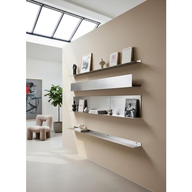 Contemporary Wall Shelf in Brushed Stainless Steel by Form & Eisen For Sale - Image 3 of 10