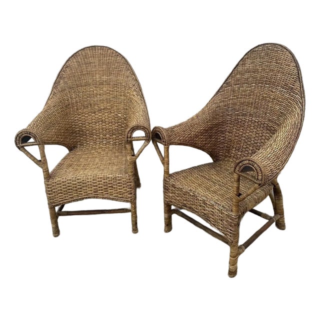 1920s English Wicker & Rattan Armchairs, Attributed to Dryad & Co. - Set of 2 For Sale