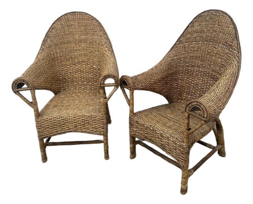 1920s English Wicker Rattan Armchairs, Attributed to Dryad Co