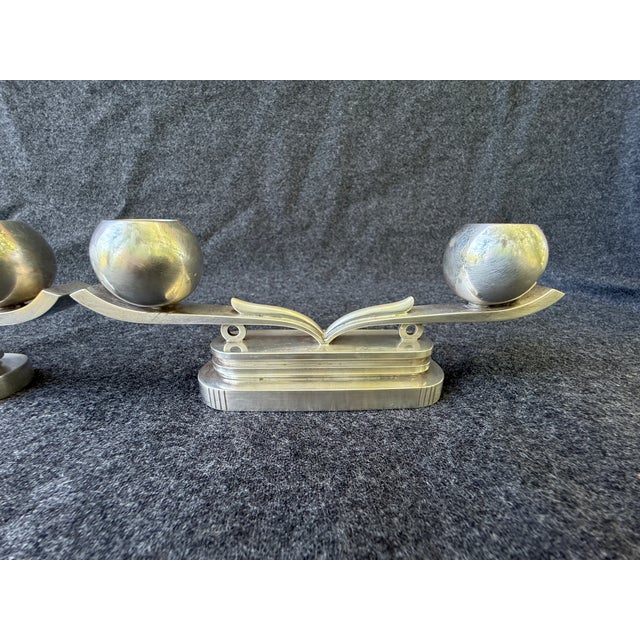 1950s Hans Hansen Sterling Silver Low Art Deco Candlesticks For Sale - Image 5 of 18