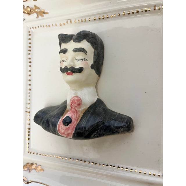 Art Deco Unique Vintage Porcelain Man & Woman Wall Plaques - A Pair For Sale - Image 3 of 11