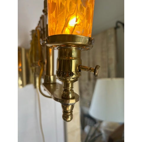 Brass Vintage Brass Scissor Wall Lamp With Iridescent Glass Shade For Sale - Image 8 of 13