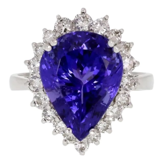 Tanzanite Diamond Ring 14k White Gold Pear Shape Stunning 8.72ct For Sale