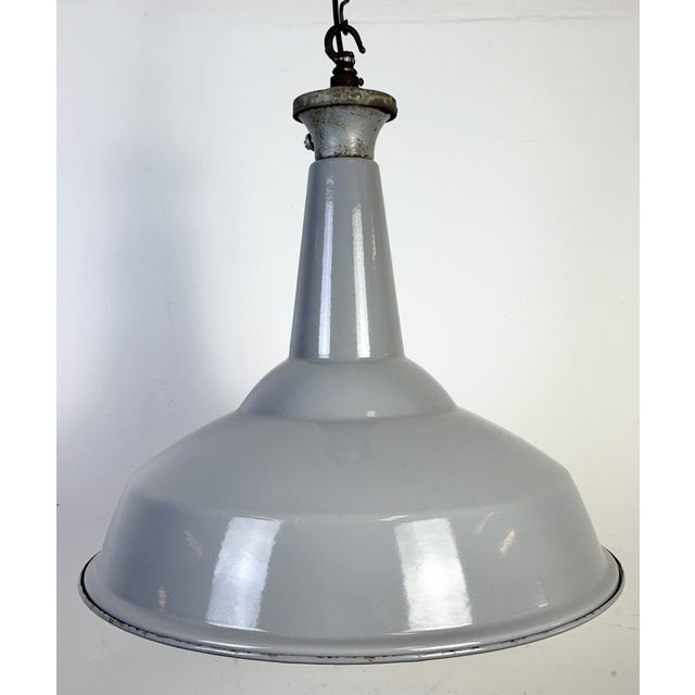 Metal Large British Industrial Grey Enamel Factory Pendant Lamp from Benjamin, 1960s For Sale - Image 7 of 18