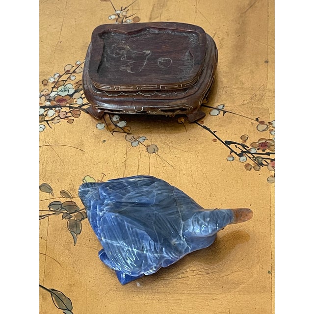 1950s Vintage Blue Sodalite Stone Carved Duck Figurine on Stand For Sale - Image 5 of 6