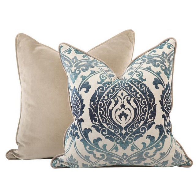 Traditional Kenneth Ludwig Chicago Blue Damask Pillow For Sale - Image 3 of 5