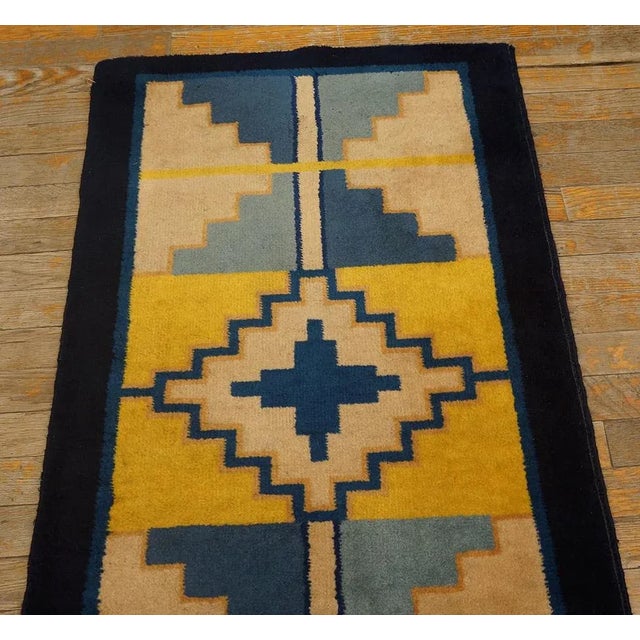 1920s Yellow Ecru Medallion Antique Chinese Art Deco Rug 2' X 3'8'' Knotted Wool Carpet For Sale - Image 4 of 9