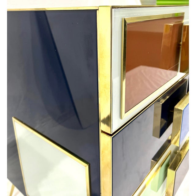 Wood Italian Mondrian Style Blue Green White Brown Modern Brass Dresser/Chest For Sale - Image 7 of 17