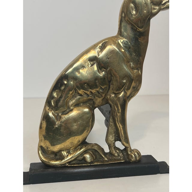 Pair of chiseled bronze andirons representing dogs For Sale - Image 10 of 12