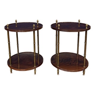 Pair of Round Mahogany Occasional Tables With Brass Accents by Leighton Hall - Showroom Samples For Sale