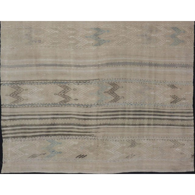 Turkish Flat-Weave Kilim With Tribal Embroideries in Taupe, Tan, Blue-Gray Color For Sale - Image 9 of 11
