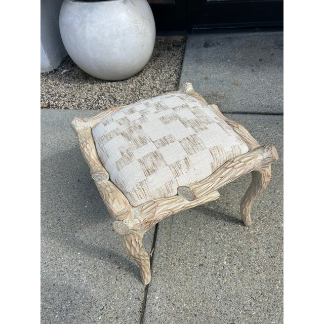 Mid 20th Century Vintage Faux Bois Wood Stool With Newly Upholstered Seat For Sale - Image 5 of 9