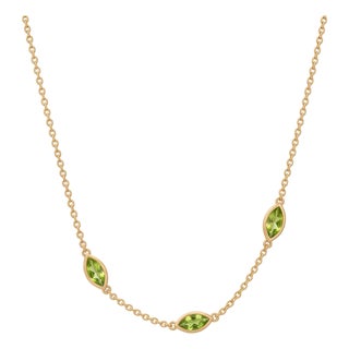 Natural Peridot Station Necklace | August Birthstone Necklace | Minimalist Bezel Set Layering Stackable Necklace For Sale