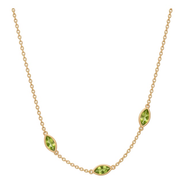 Natural Peridot Station Necklace | August Birthstone Necklace | Minimalist Bezel Set Layering Stackable Necklace For Sale