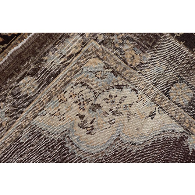 Mid 20th Century Brown Background Floral Medallion Vintage Turkish Kars Rug in Ivory and Taupe For Sale - Image 14 of 14