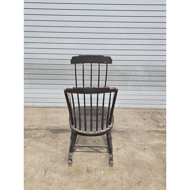 Black Antique Windsor Hitchcock Style Rocking Arm Chair Black Finish Bench Made For Sale - Image 8 of 9