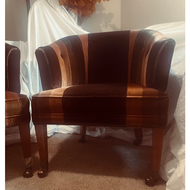 Vintage Art Deco St Timothy Chair Company Velvet Barrel Back Club Chair For Sale - Image 4 of 12