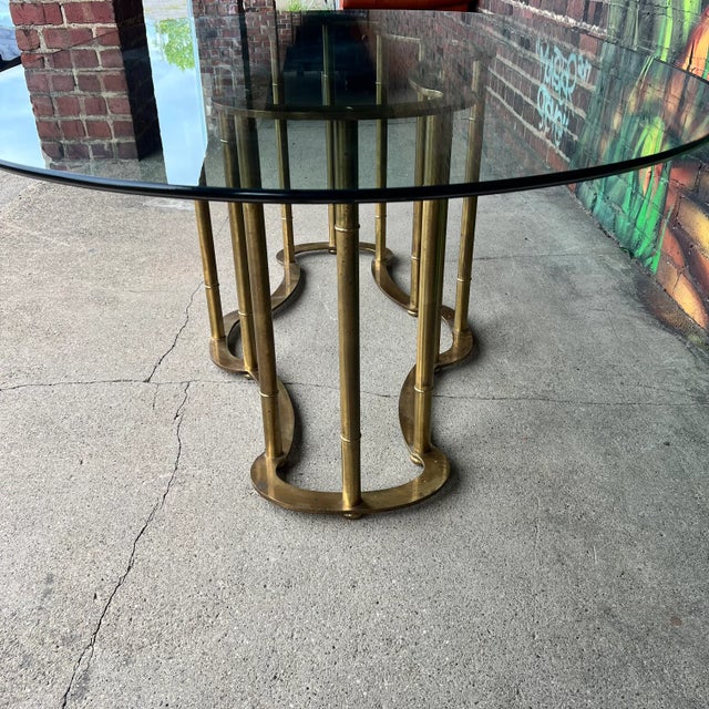 Mid-Century Modern Mastercraft Brass & Glass Dining Table – Racetrack Form For Sale - Image 3 of 12