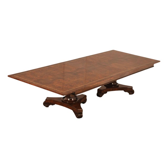 Custom Regency Style Burl Walnut Double Pedestal 12' Dining Table For Sale