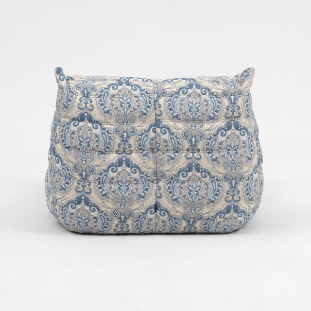 Ligne Roset Togo Fireside Chair and Ottoman in Azure Paisley Jacquard Vintage Ligne Roset For Sale - Image 4 of 15