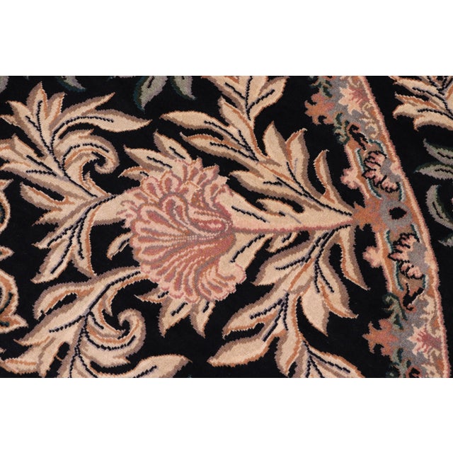 Shabby Chic Shabby Chic 1990's Floral Tulip Pak-Persian Black/Tan Wool Round Rug- 8'0'' X 8'2'' For Sale - Image 3 of 9
