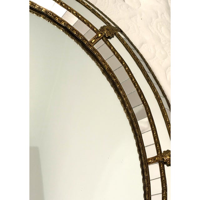 Hollywood Regency Oval Wall Mirror With Brass Accents For Sale - Image 9 of 12