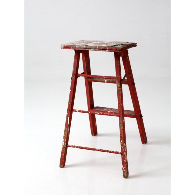 Vintage Red Wooden Step Ladder For Sale - Image 4 of 16