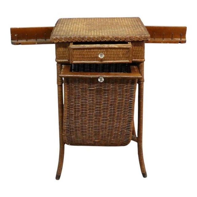 Antique Heywood Wakefield Wicker Sewing Stand Signed C1920 For Sale - Image 6 of 11