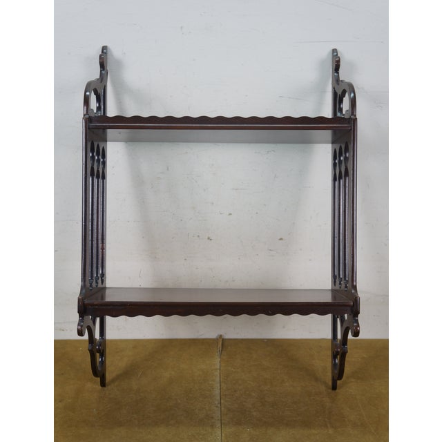 Mid 20th Century Chinese Chippendale Mahogany Fretwork Hanging Trinket Curio Display Shelf 24" For Sale - Image 5 of 16