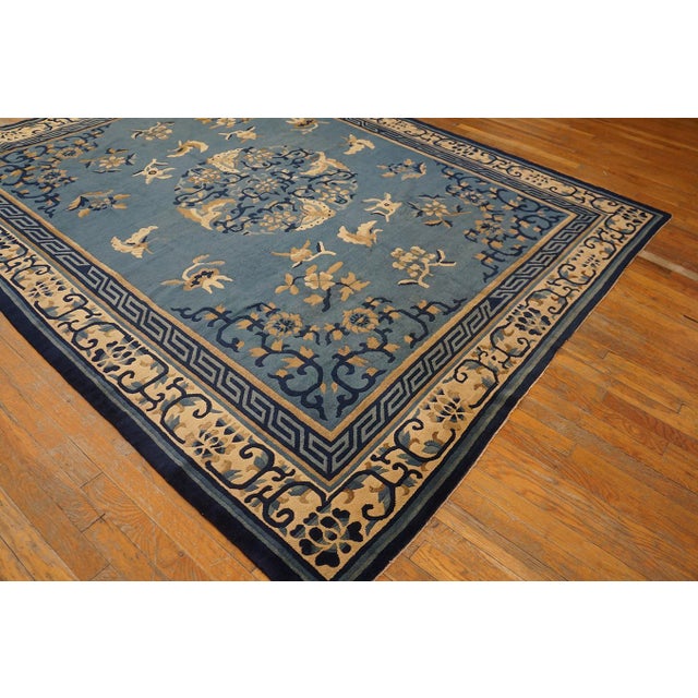 Textile Majestic Blue and Ivory Color With Animalistic and Florid Design Antique Chinese Peking Rug For Sale - Image 7 of 12