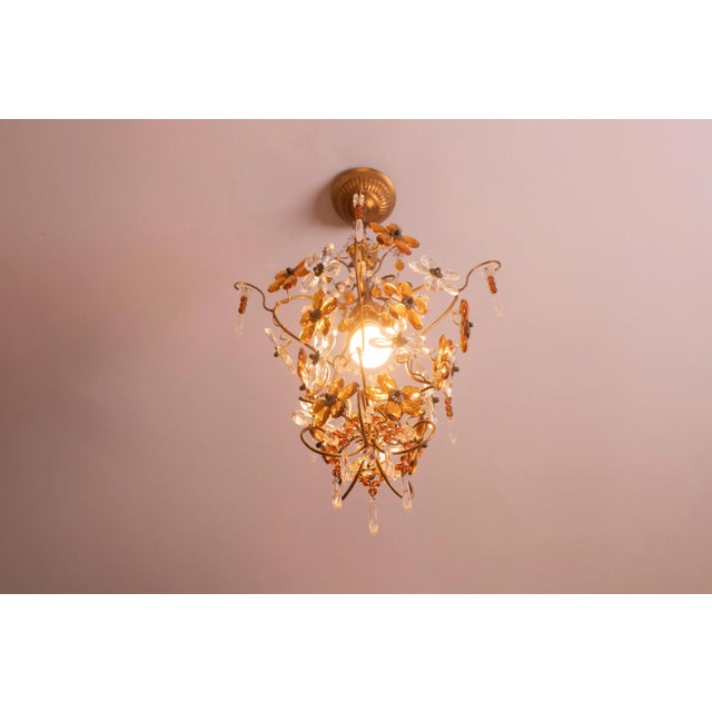 Crystal and Murano Glass Orange Flowers Chandelier, 1970s For Sale - Image 11 of 12