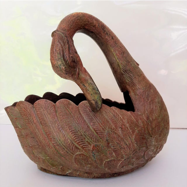 Vintage Bronzed Metal Swan Planter For Sale - Image 10 of 11