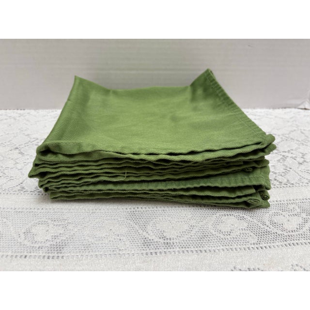 Vintage set of eight cotton linen deep green fabric napkins. Green is so neutral it makes a beautiful pop of color with...