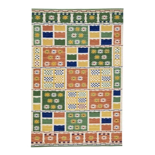 2010s Swedish Style Handmade Wool Rug With Multicolor Art Deco Design For Sale