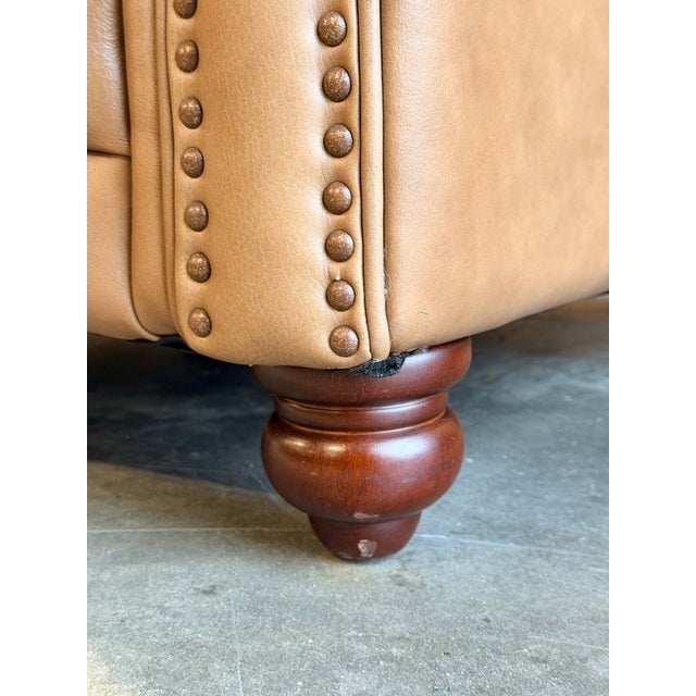 Brown Pair of Bassett Jackson Umber Leather Club Chairs With Nailhead Trim For Sale - Image 8 of 9