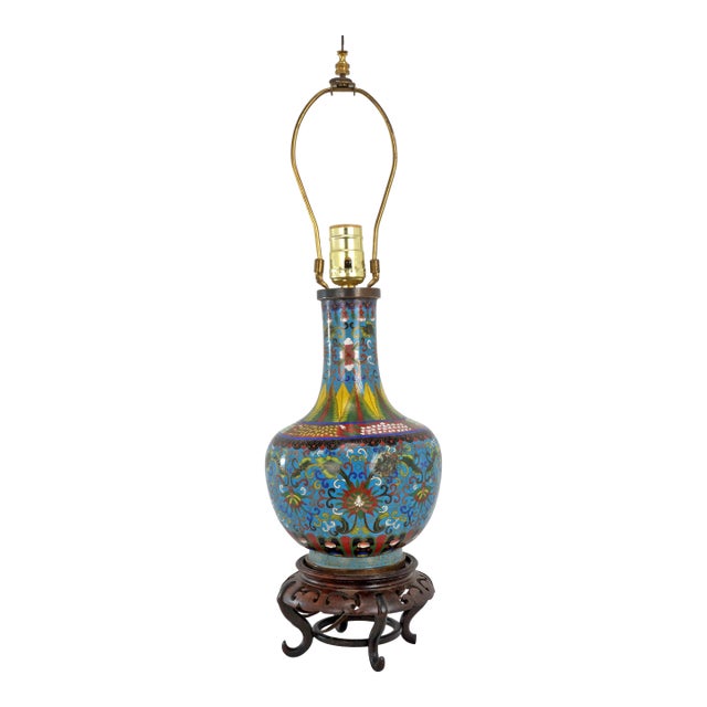Antique Chinese Cloisonné Enamel Table Lamp C1920 For Sale