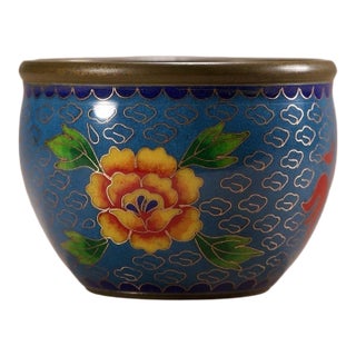 Late 19th Century Cloisonné Enamel Bowl With Fortune Character, 340g For Sale