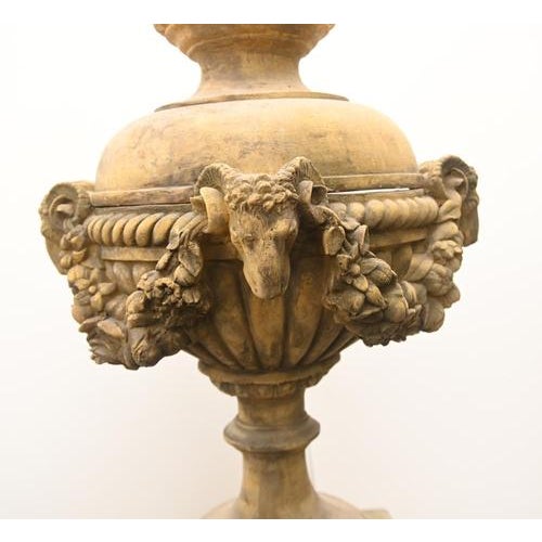 English Stone Garden Urns with Ram Masks, Set of 2 For Sale - Image 6 of 15