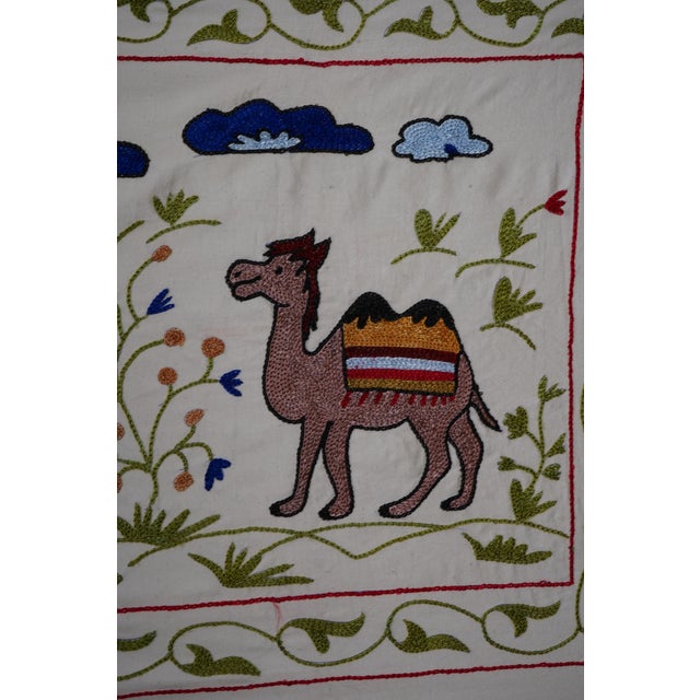 Uzbek Suzani Animal Silk Cotton Tablecloth For Sale - Image 9 of 12